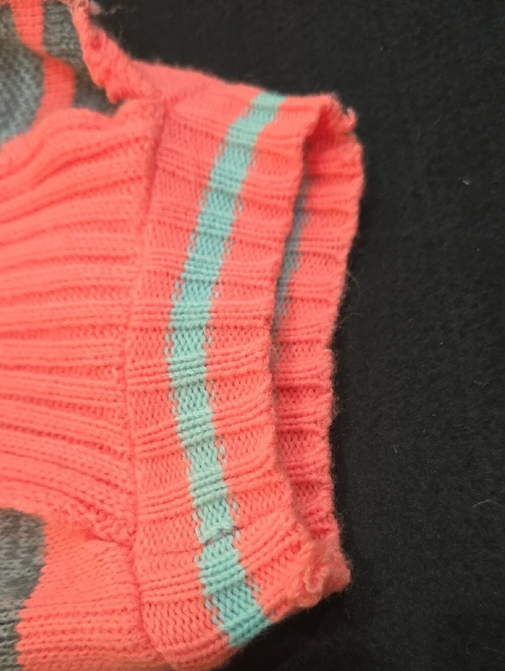 Heart-Accent Coral & Gray Knit Dog Sweater #693